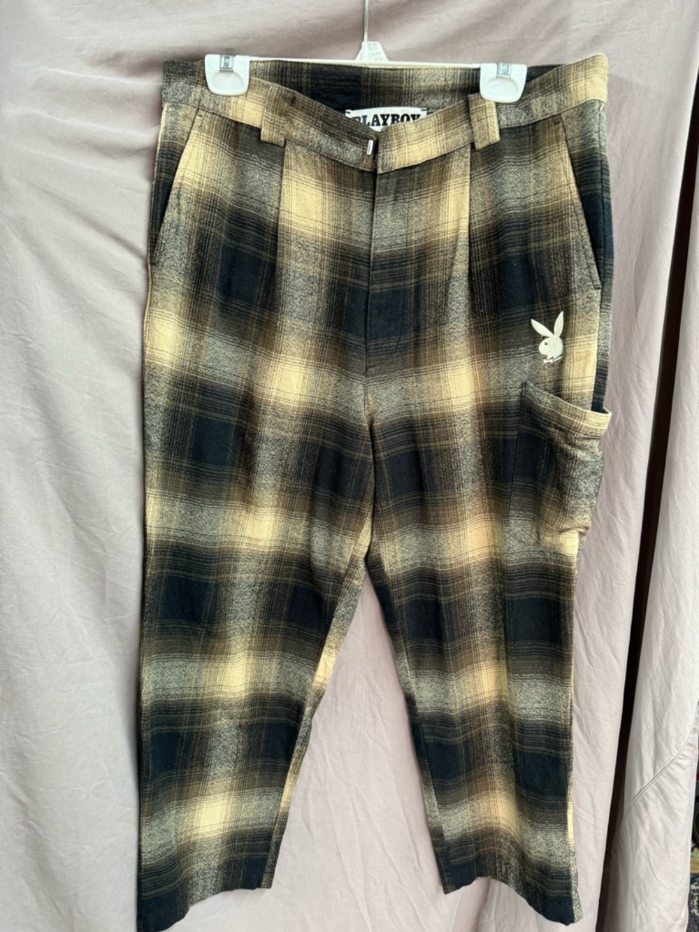 PLAYBOY Men's Plaid Chinos in Beige and Black Tone